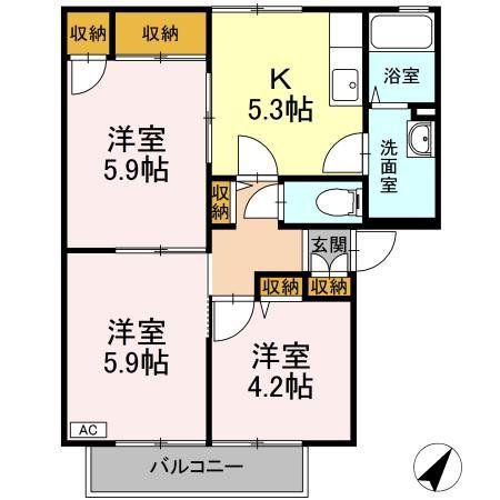 エクセル岸B(3K/1階)の間取り写真