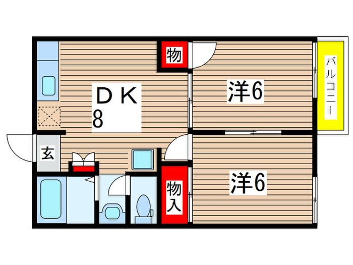 スノーハイツ(2DK/2階)の間取り写真