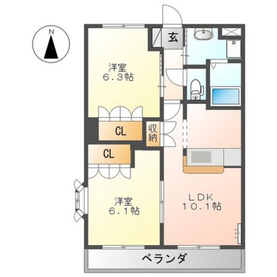 パピヨンフィオーレ(2LDK/2階)の間取り写真