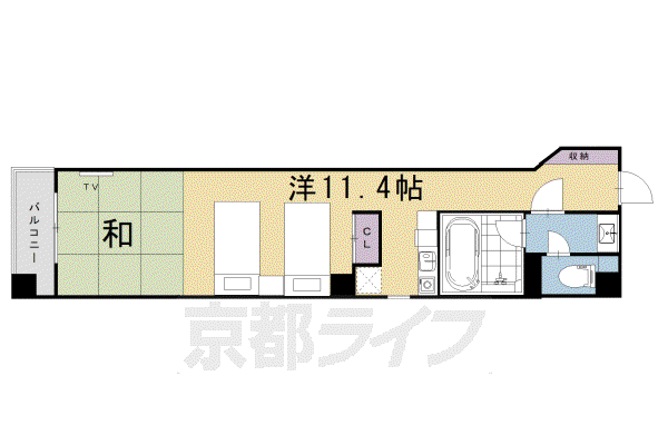 バウハウス富小路三条(1K/2階)の間取り写真