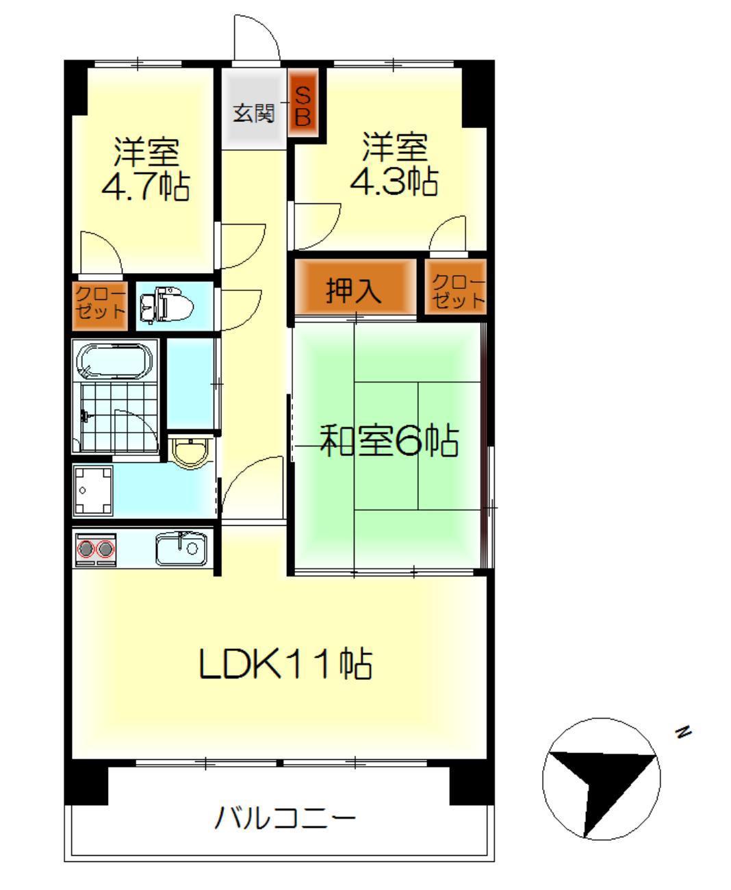 エステート1(3LDK/4階)の間取り写真