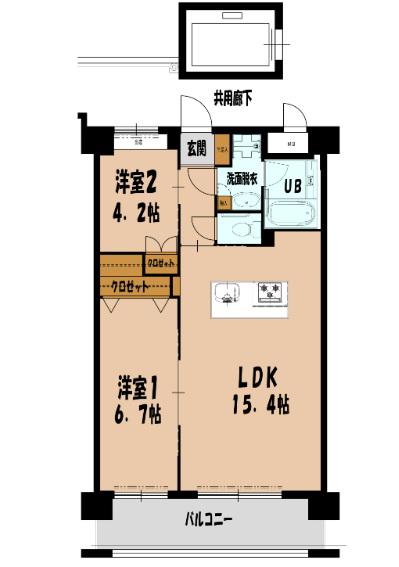 アイリーフ大楠(2LDK/2階)の間取り写真