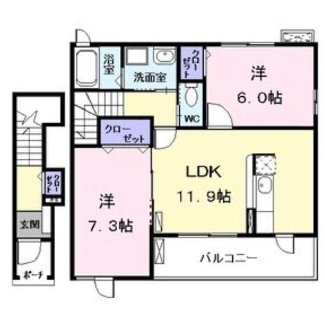 ジェットプレイス(2LDK/2階)の間取り写真