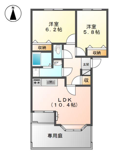 フォンティーヌ(2LDK/1階)の間取り写真