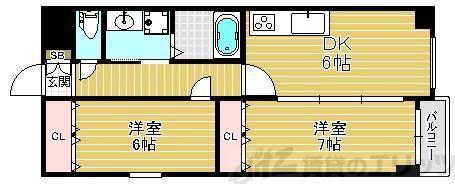 クラウンハイム豊新(2DK/6階)の間取り写真