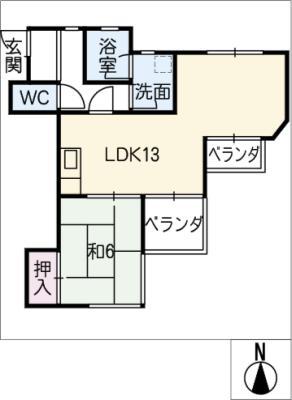 稲駅マンション(1LDK/4階)の間取り写真