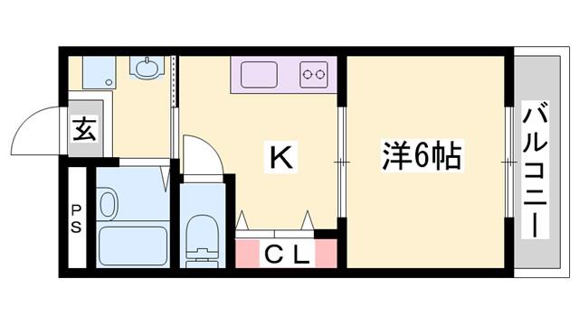 サンハイツ多井田D(1DK/2階)の間取り写真