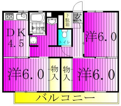 ビレッジハウス山崎1号棟(3DK/3階)の間取り写真