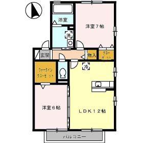 フォルテシモ木太B棟(2LDK/2階)の間取り写真