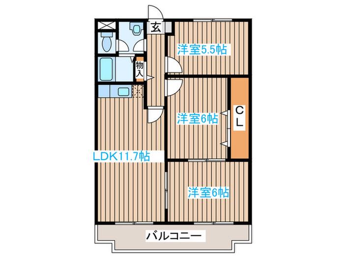 ヒルズ青木(3LDK/2階)の間取り写真