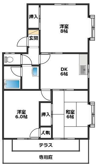 瀬戸タウン(3DK/1階)の間取り写真