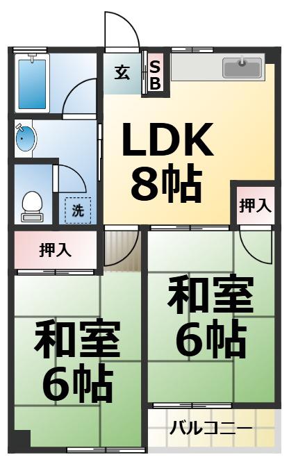 山田ハイツ(2DK/4階)の間取り写真