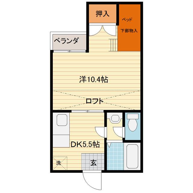 プロバンス(1DK/2階)の間取り写真
