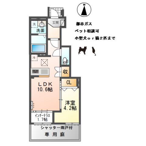 小信中島アパート(1LDK/1階)の間取り写真