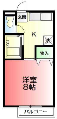 ドミール中町(1K/2階)の間取り写真