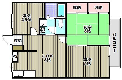 アルベロ福田(3LDK/2階)の間取り写真