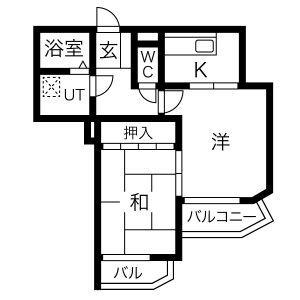 ラウムズ虹ヶ丘(2K/3階)の間取り写真