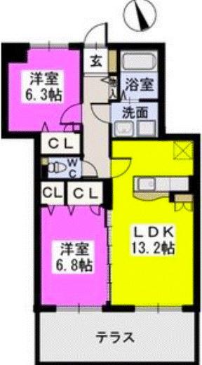 フローリッシュIII(2LDK/1階)の間取り写真