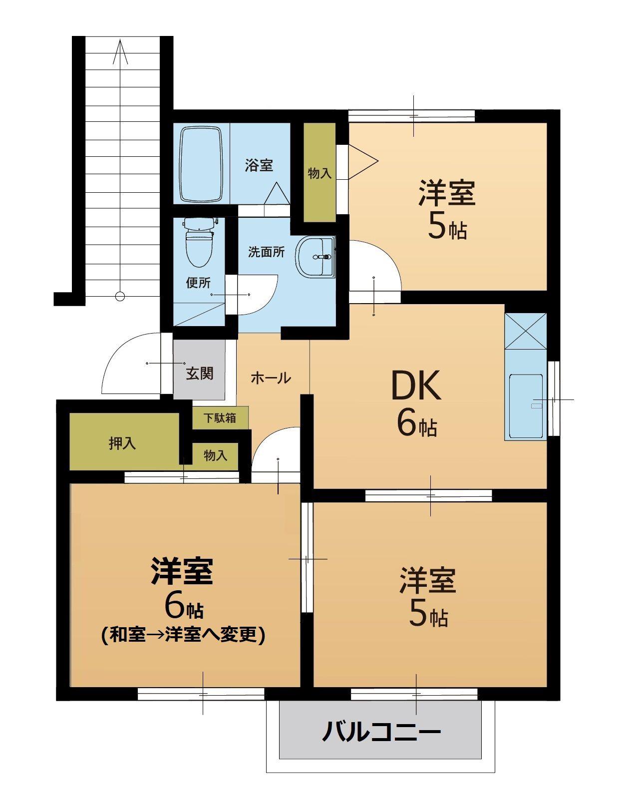 ラフォーンヴィラC(3DK/2階)の間取り写真