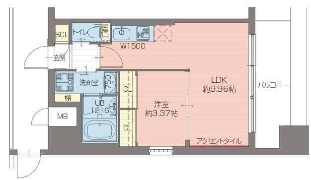 プレジオ弁天町EURO(1LDK/7階)の間取り写真