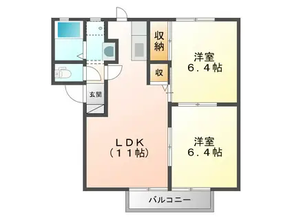 プレステージすずか A(2LDK/2階)の間取り写真