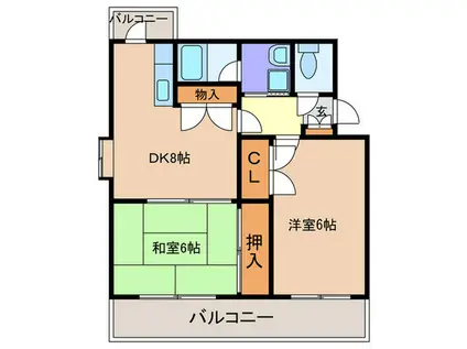 APEX II 若宮(2DK/2階)の間取り写真