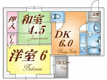 コーポ衣掛(2DK/4階)の間取り写真