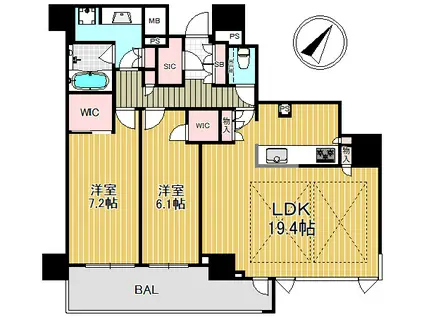グランドメゾン上町台レジデンスタワー(2LDK/11階)の間取り写真