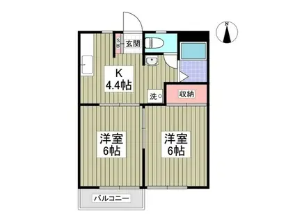 かしまハイツ(2K/2階)の間取り写真