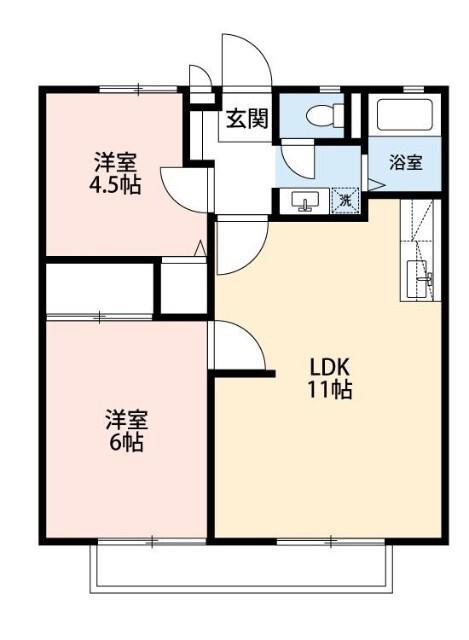 ヒルズソシアA(2LDK/2階)の間取り写真