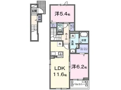 メゾン ヴォロンテ I(2LDK/2階)の間取り写真