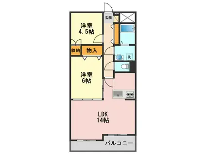 プワソンルージュ(2LDK/3階)の間取り写真