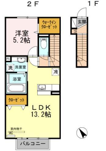 セジュールひより(1LDK/2階)の間取り写真