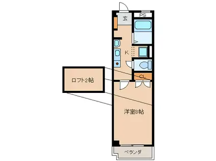 名鉄小牧線 犬山駅 徒歩9分 3階建 築26年(1K/1階)の間取り写真