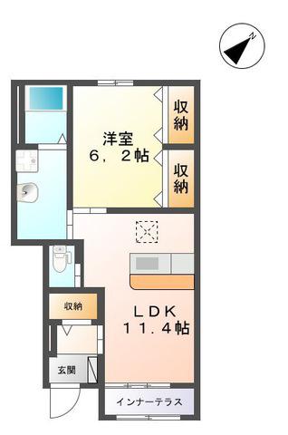 サンライズ東方(1LDK/1階)の間取り写真