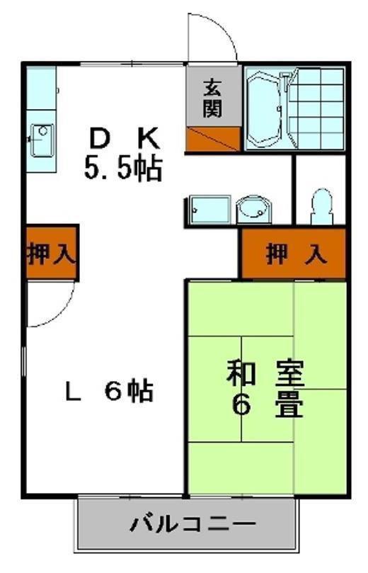 メゾン・T2 B棟(1LDK/2階)の間取り写真