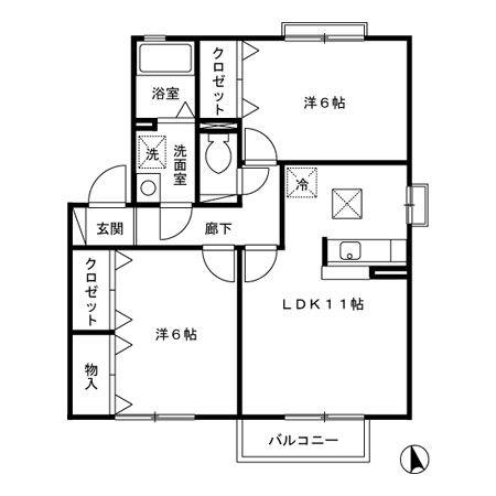 フィオーレ A(2LDK/1階)の間取り写真