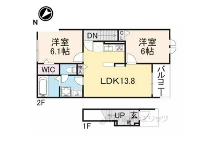 豊郷サンライフ2(2LDK/2階)の間取り写真