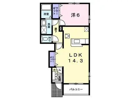 ガーデンハウスC(1LDK/1階)の間取り写真