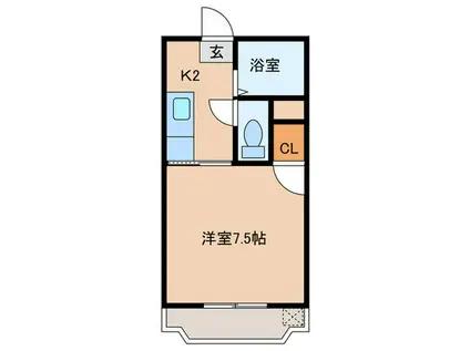 レインボー上荒田(1K/3階)の間取り写真