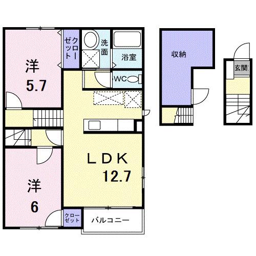 ニューサンシャイン(2LDK/2階)の間取り写真