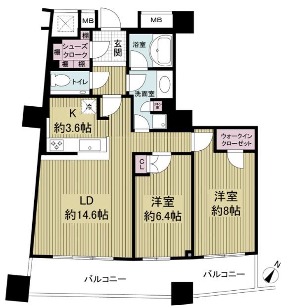 ザ・タワー大阪(2LDK/26階)の間取り写真