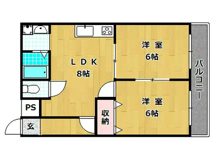 レオハイム高塚(2DK/4階)の間取り写真
