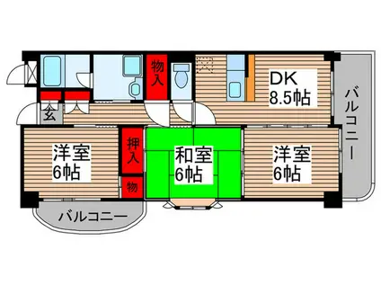 クレスト吉岡(3DK/5階)の間取り写真