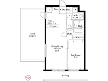 ラ・ペルラ柿の木坂(1LDK/3階)の間取り写真