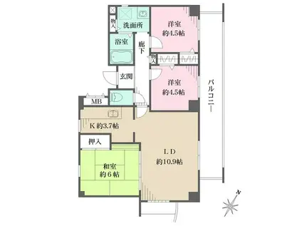 ラ・セーヌ兵庫(3LDK/9階)の間取り写真