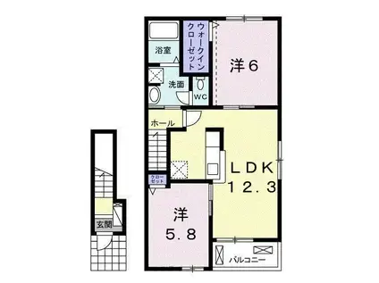 プラシード I(2LDK/2階)の間取り写真