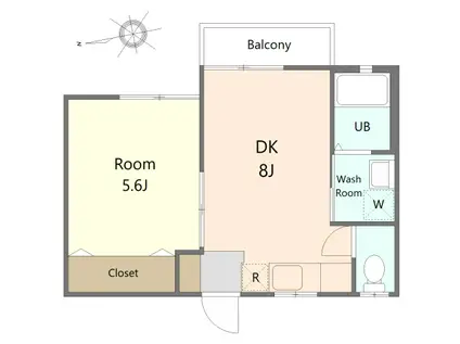 アズール若宮C棟(1DK/2階)の間取り写真