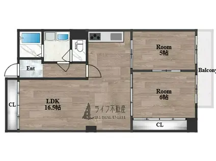アクロシャトー俊徳道(2LDK/7階)の間取り写真