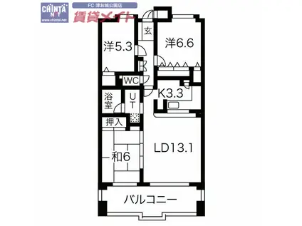 ローレルスクエア津南が丘壱番館(3LDK/2階)の間取り写真